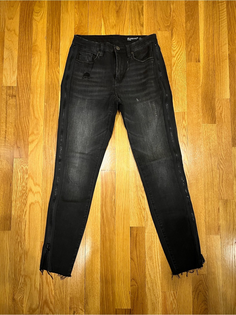 Blank NYC Black Skinny Jeans with Side Zipper Detail